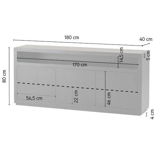 Nancy's Lapela Dressoir - Opbergkast - 3 deuren en 1 open vak - Zwart - Mangohout - ± 180 x 40 x 80 cm