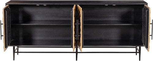 Nancy's Longos Dressoir - Opbergkast - 4 deuren - Zwart / Brass - Mangohout / Staal - ± 180 x 45 x 75 cm