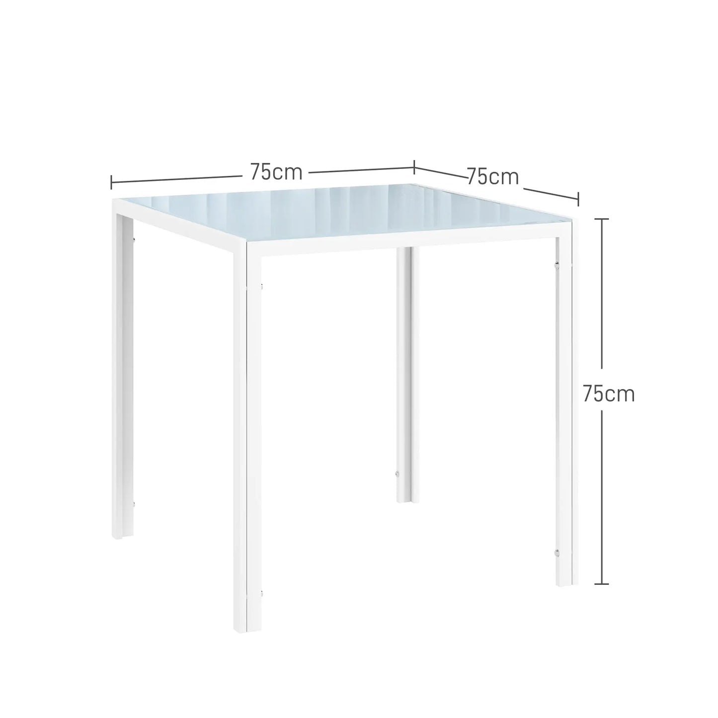 Nancy's Fuinhas Eettafel Vierkant - Eetkamertafel - Keukentafel - Wit - Staal / Glas - 75 x 75 x 75 cm