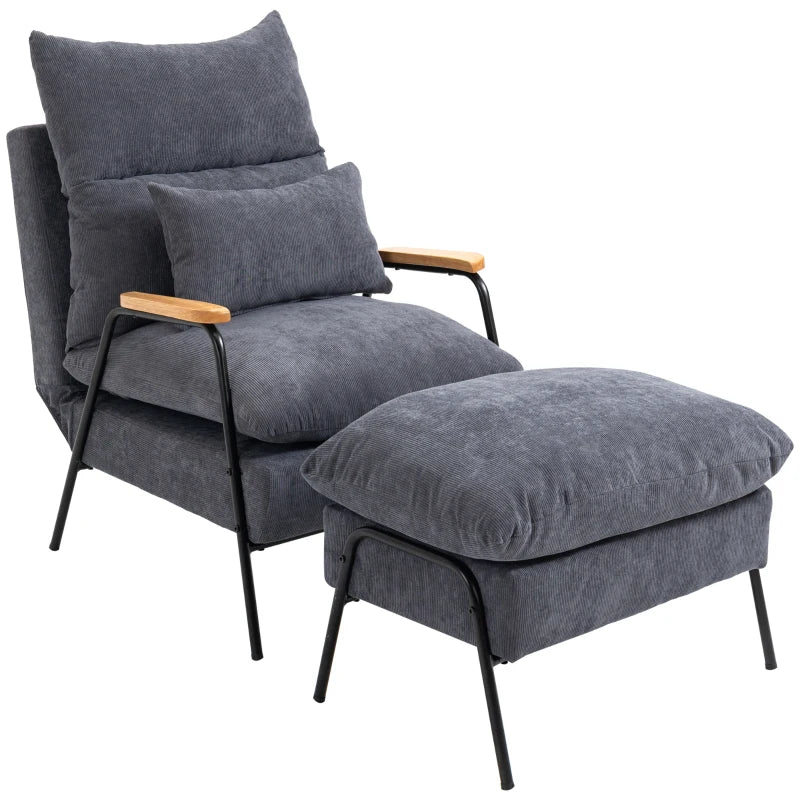 Nancy's Corvite Relaxfauteuil - Relaxstoel - Ligstoel - Verstelbaar - Met Voetenbankje - Grijs - Ribfluweel