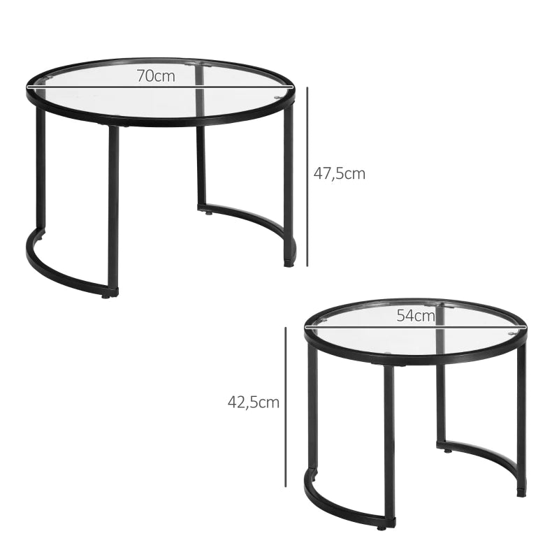 Nancy's Afonsim Salontafel Set - Koffietafel - Bijzettafel - Set van 2 - Zwart - Glas / Staal