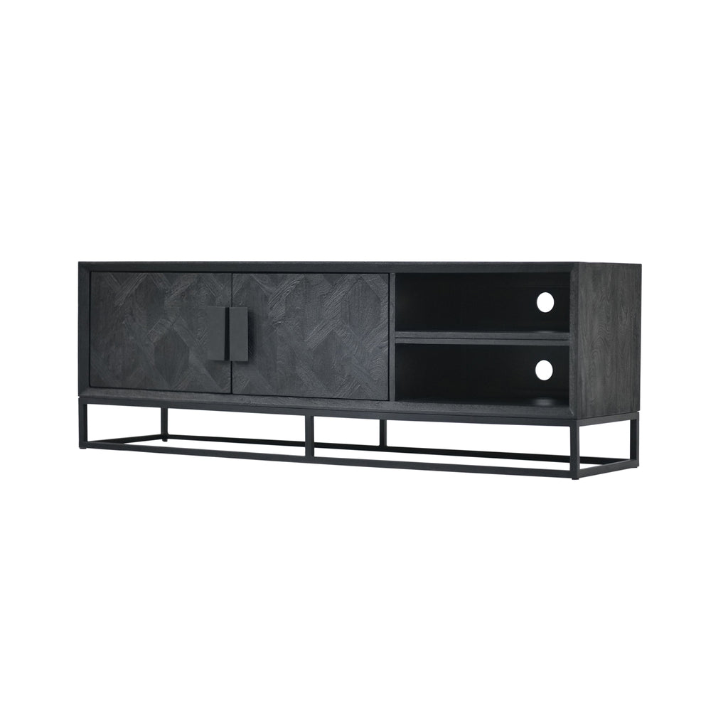 Nancy's Portela TV Meubel - TV Kast - TV Dressoir - Zwart - Mangohout / Staal - ± 160 x 40 x 55 cm