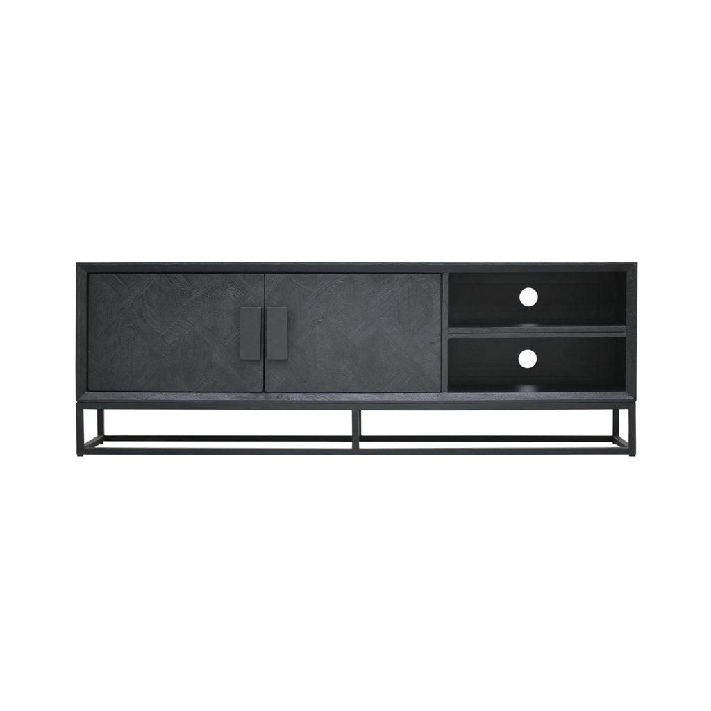 Nancy's Portela TV Meubel - TV Kast - TV Dressoir - Zwart - Mangohout / Staal - ± 160 x 40 x 55 cm