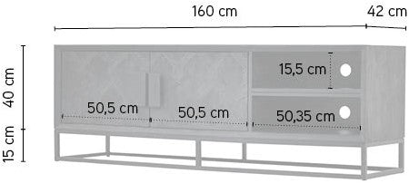 Nancy's Portela TV Meubel - TV Kast - TV Dressoir - Zwart - Mangohout / Staal - ± 160 x 40 x 55 cm