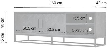 Nancy's Portela TV Meubel - TV Kast - TV Dressoir - Zwart - Mangohout / Staal - ± 160 x 40 x 55 cm