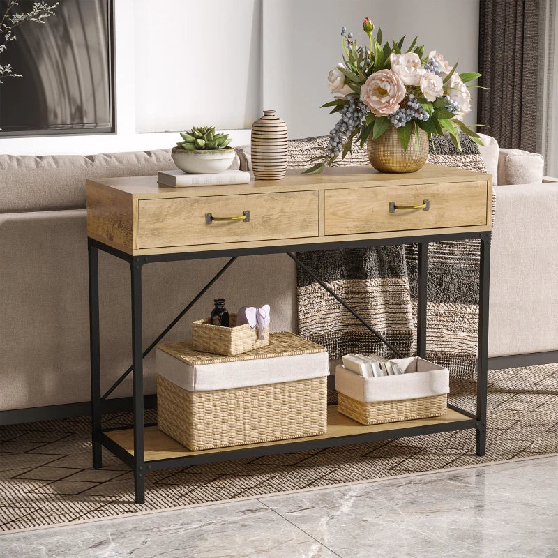 Nancy's Boivaes Sidetable - Table console - Table d'appoint - Marron / Noir - Acier - ± 100 x 35 x 75 cm