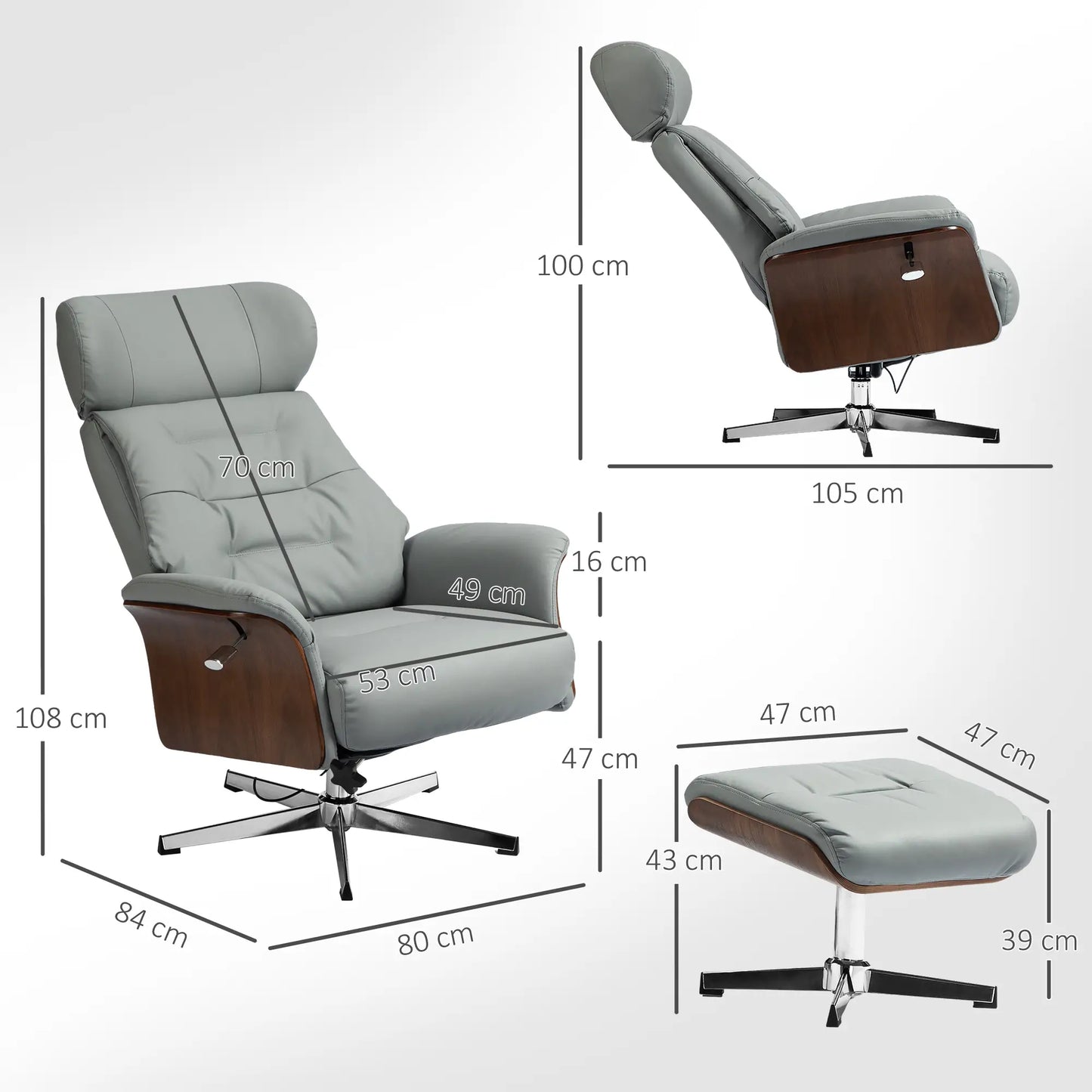 Nancy's Valbom Relaxfauteuil met Voetenbank - Relaxstoel - Fauteuil - Loungestoel - Lichtgrijs - Kuntstleer