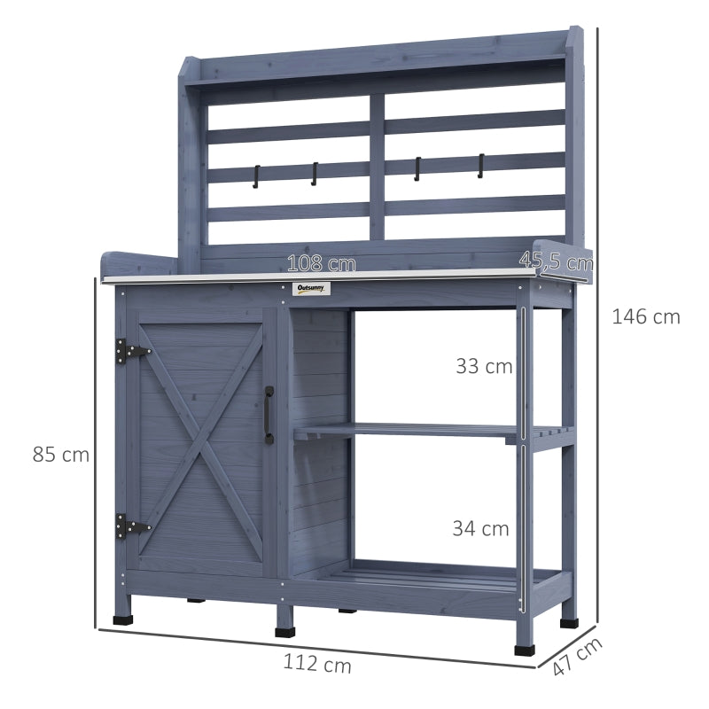 Nancy's Denia Planttafel - Tuinwerktafel - Werktafel - Grijs - Dennenhout - ± 110 x 50 x 150 cm