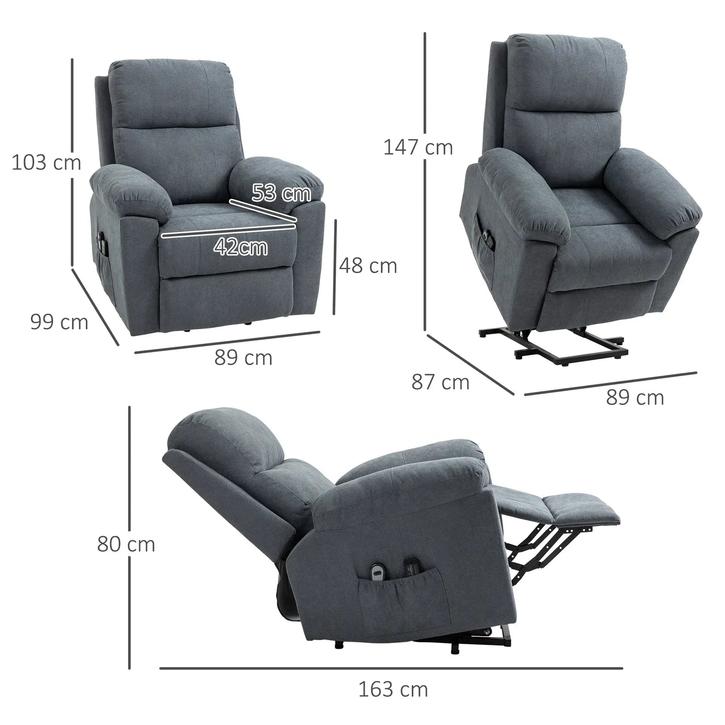 Nancy's Funchal Sta op stoel - Opsta stoel - Seniorenstoel -Massagestoel - Relaxfauteuil - Grijs - Linnen