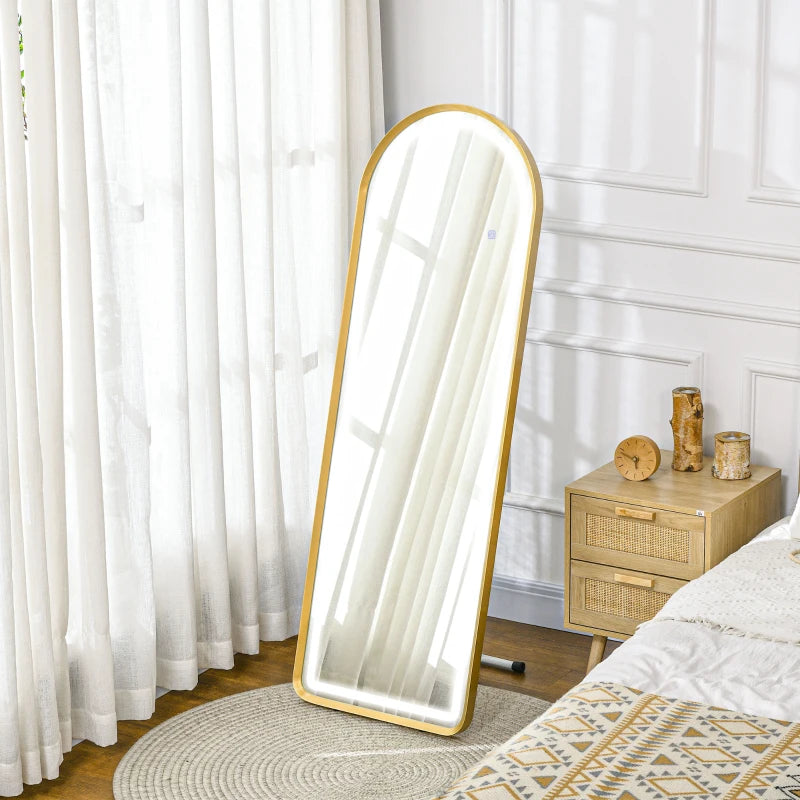 Nancy's Valadares Standing Mirror - Clothes Mirror - Wall Mirror - With LED Lighting - Gold - ± 50 x 150 cm