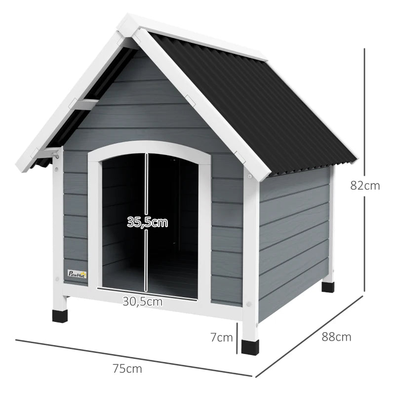 Nancy's Aprilia Hondenhok - Hondenverblijf - Hondenkennel - Weerbestendig - Grijs / Zwart - Dennenhout ± 75 x 90 x 80 cm