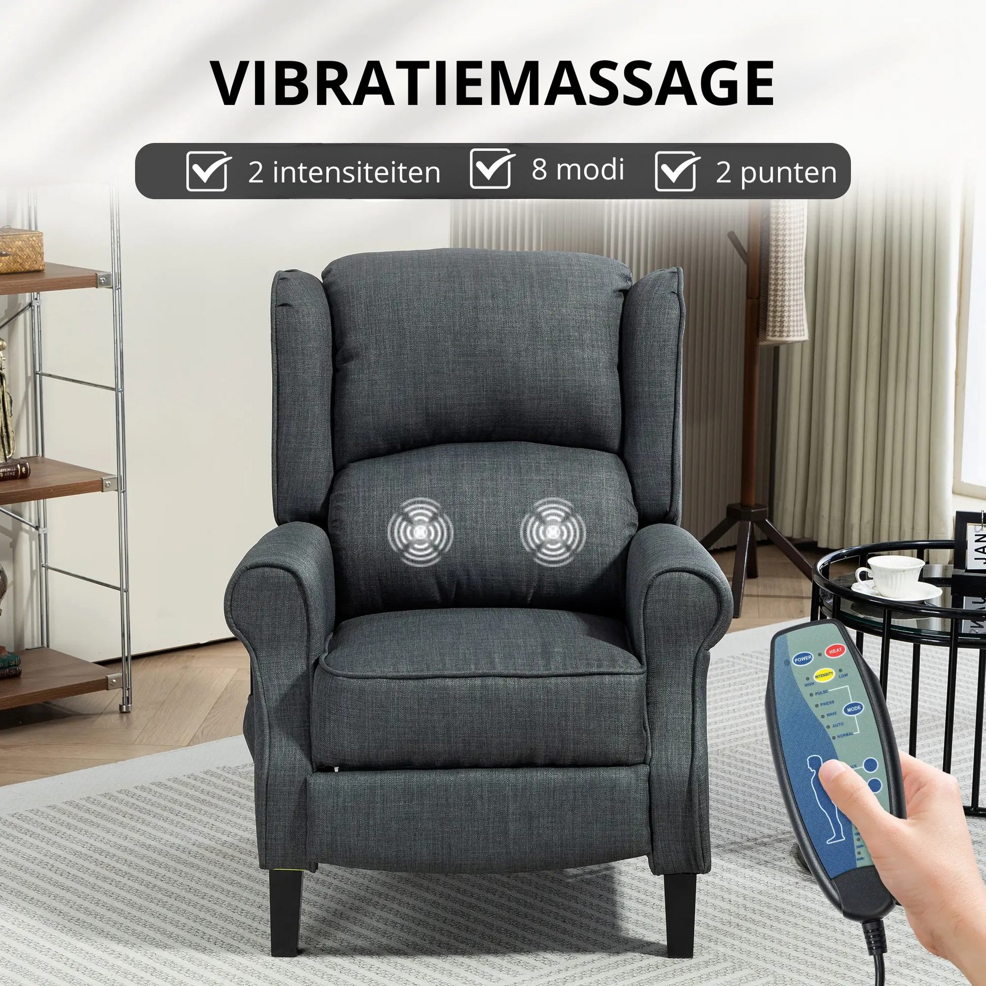 Nancy's Navió Massagestoel - Relaxfauteuil - Relaxstoel - Massage- en Warmtefunctie - Verstelbaar - Grijs - Linnen