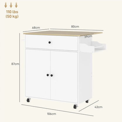 Nancy's Sandiães Trolley - Serveerwagen - Keukentrolley - Wit / Eik - ± 105 x 40 x 85 cm