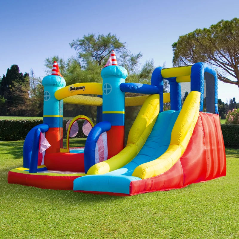 Château gonflable Boucaes de Nancy avec toboggan / piscine d'eau / mur d'escalade - Multicolore - 265 x 260 x 200 cm