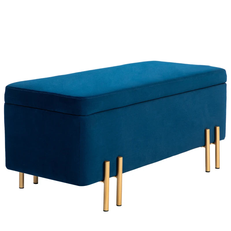 Banc de rangement Nancy's Espadedo - Banc avec espace de rangement - Bleu - Velours - ± 100 x 40 x 40 cm