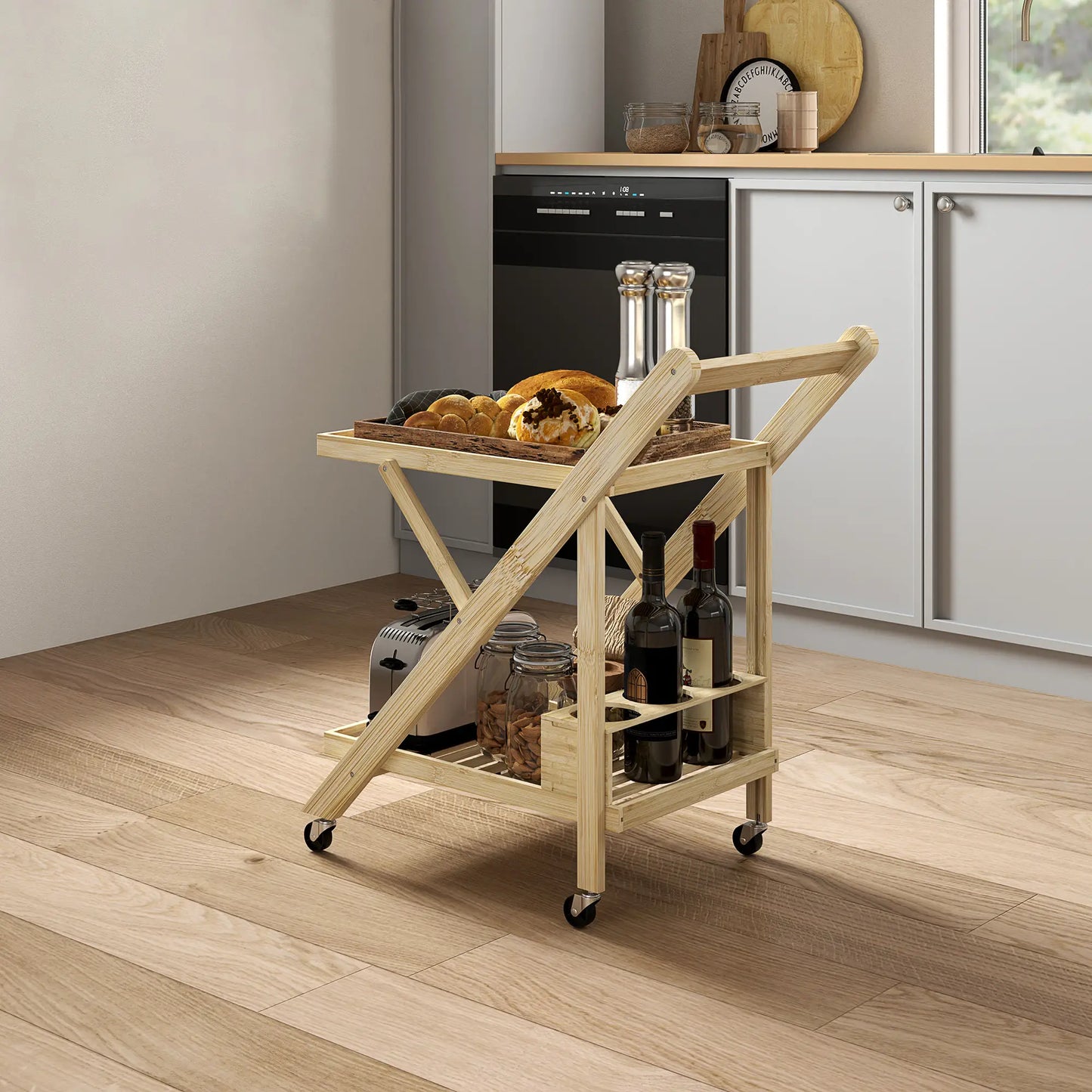 Nancy's Cislago Serveerwagen - Trolley voor buiten - Bamboe - ± 65 x 40 x 70 cm