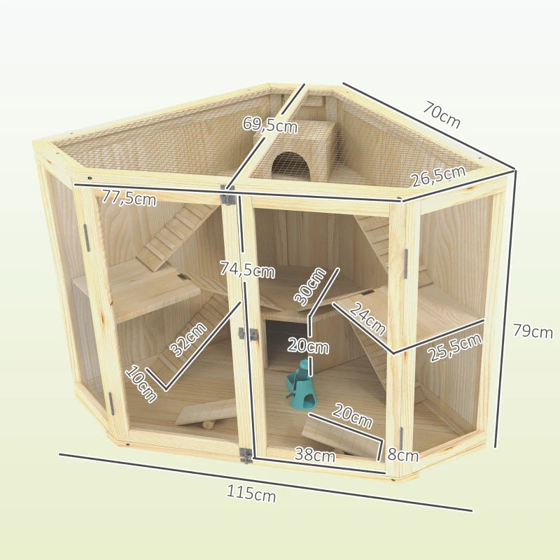 Nancy's Couco Hamsterkooi - Knaagdierenkooi - Hamster Habitat - Dennenhout - ± 115 x 70 x 80 cm 