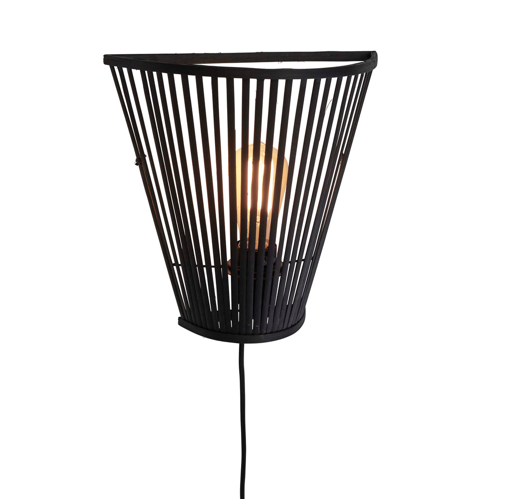 Nancy's Macores Wandlamp - Zwart - Bamboe - 30 x 15 x 30 cm