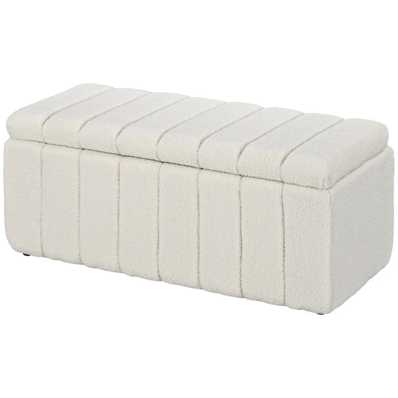 Nancy's Covide Bench - Banc de rangement - Repose-pieds - Blanc crème - Teddy - ± 100 x 45 x 45 cm