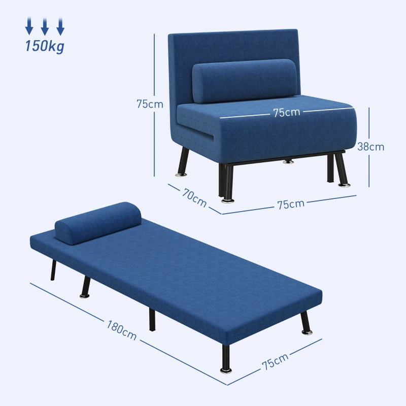 Nancy's Valongo Logeerbed - Bedfauteuil - Opklapbaar - Blauw - 180 x 75 x 25 cm