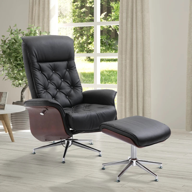 Nancy's Fementoes Relaxfauteuil - Relaxstoel - Ligstoel - Verstelbare Rugleuning - Draaibaar - Met Voetenbank - Zwart - Kunstleer