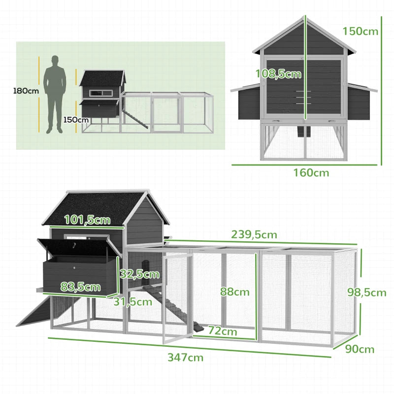 Nancy's Macieira Kippenhok - Kippenren - Kippenverblijf - Grijs - ± 350 x 160 x 150 cm