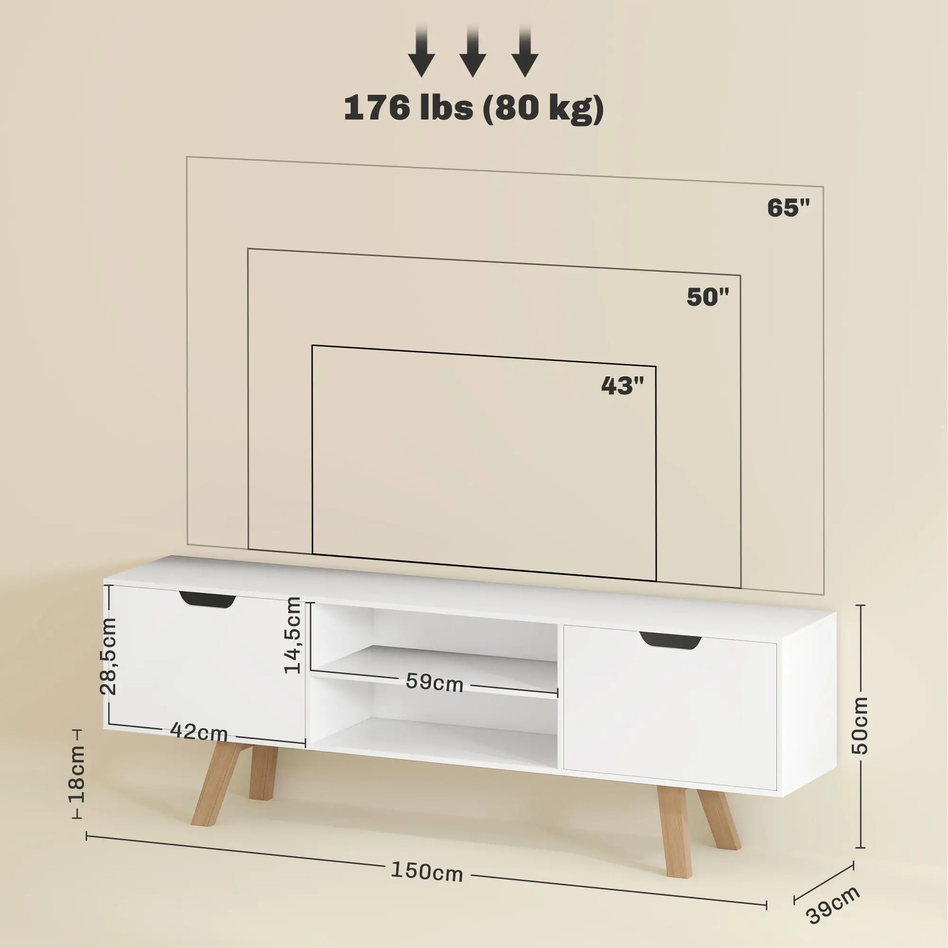 Nancy's Porches TV Meubel - TV Kast - TV-Dressoir - Sideboard - Wit - ± 150 x 40 x 50 cm