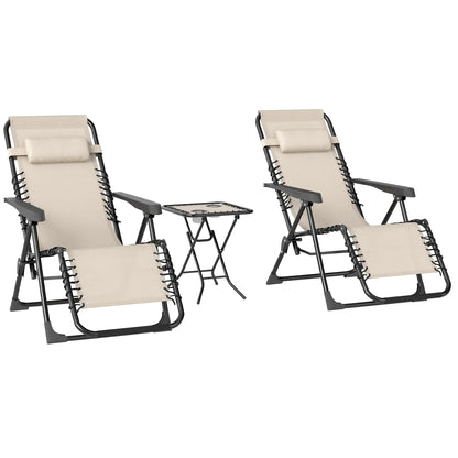 Nancy's Calenzano Tuinstoelen Set - 3-Delige Tuinset - Loungestoel - Tuinligstoel - Opvouwbaar - Beige