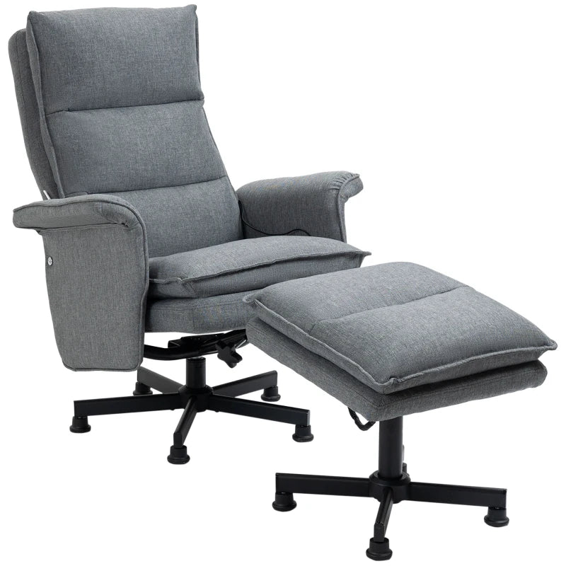 Nancy's Brito Massagestoel - Relaxfauteuil - Relaxstoel - Ligstoel - 8 vibrerende massagepunten - Grijs - Linnen / Staal