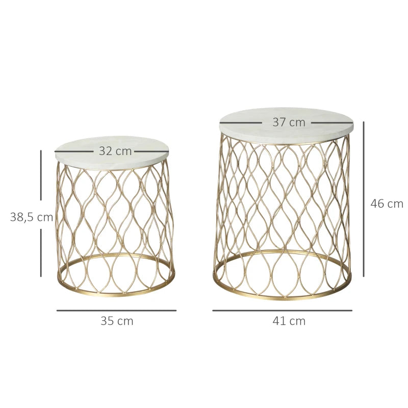 Ensemble de table basse Capeludos de Nancy - Tables d'appoint - Table basse - Or / Blanc - Aspect marbre - Acier