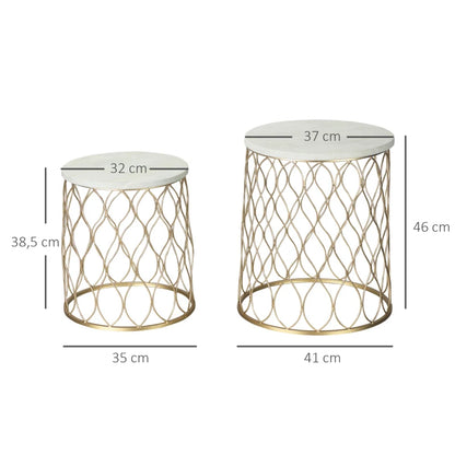 Ensemble de table basse Capeludos de Nancy - Tables d'appoint - Table basse - Or / Blanc - Aspect marbre - Acier