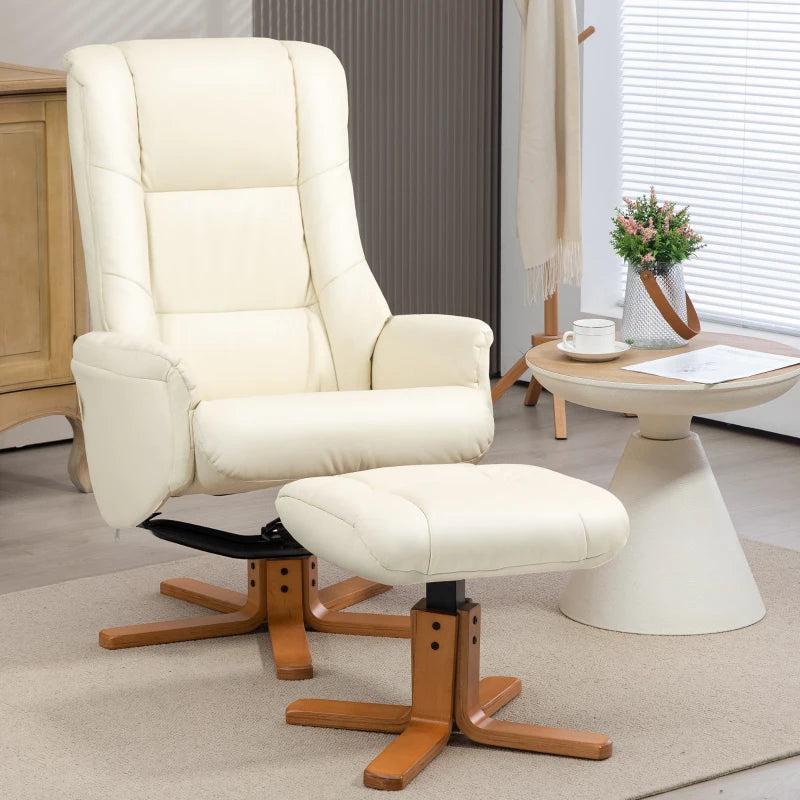 Nancy's Creixomil Relaxfauteuil - Relaxstoel - Ligstoel - Verstelbare Rugleuning - Schommelfunctie -Met Voetenbankje - Roomwit - Kunstleer / Hout