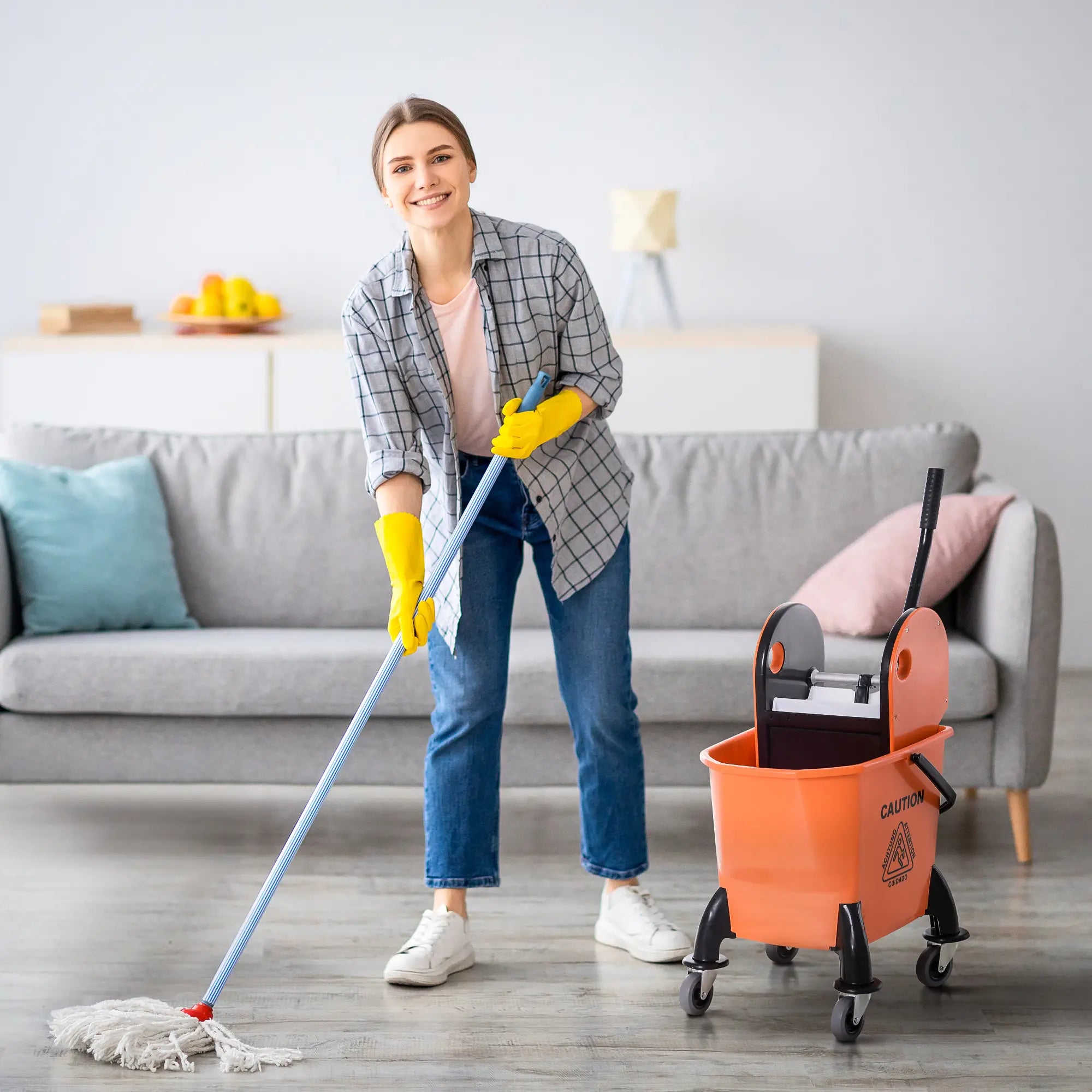 Nancy's Canzano Schoonmaakwagen - Schoonmaakkar - Schoonmaakemmer - Dweilemmer - Oranje - 26 Liter