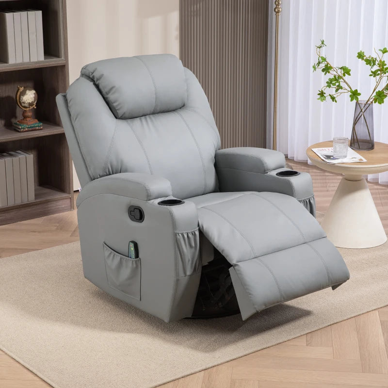 Nancy's Mascotelos Massagestoel - Relaxfauteuil - Relaxstoel - Bioscoopstoel - Schommelfunctie- Draaibaar - Verstelbare Rugleuning - Grijs - Kunstleer