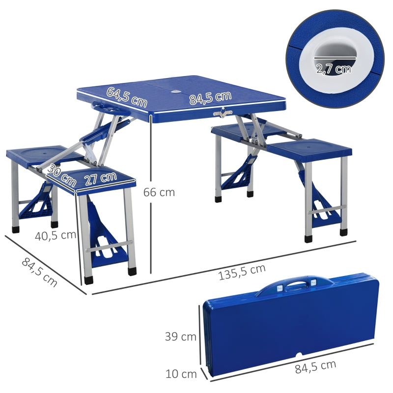 Nancy's Ubeda Picknicktafel - Campingtafel - Met Parasolgat - Opvouwbaar - Blauw - ± 135 x 85 x 65 cm