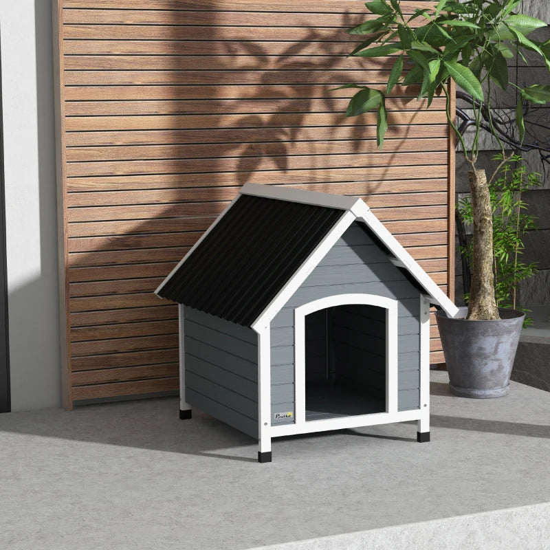 Nancy's Aprilia Hondenhok - Hondenverblijf - Hondenkennel - Weerbestendig - Grijs / Zwart - Dennenhout ± 75 x 90 x 80 cm