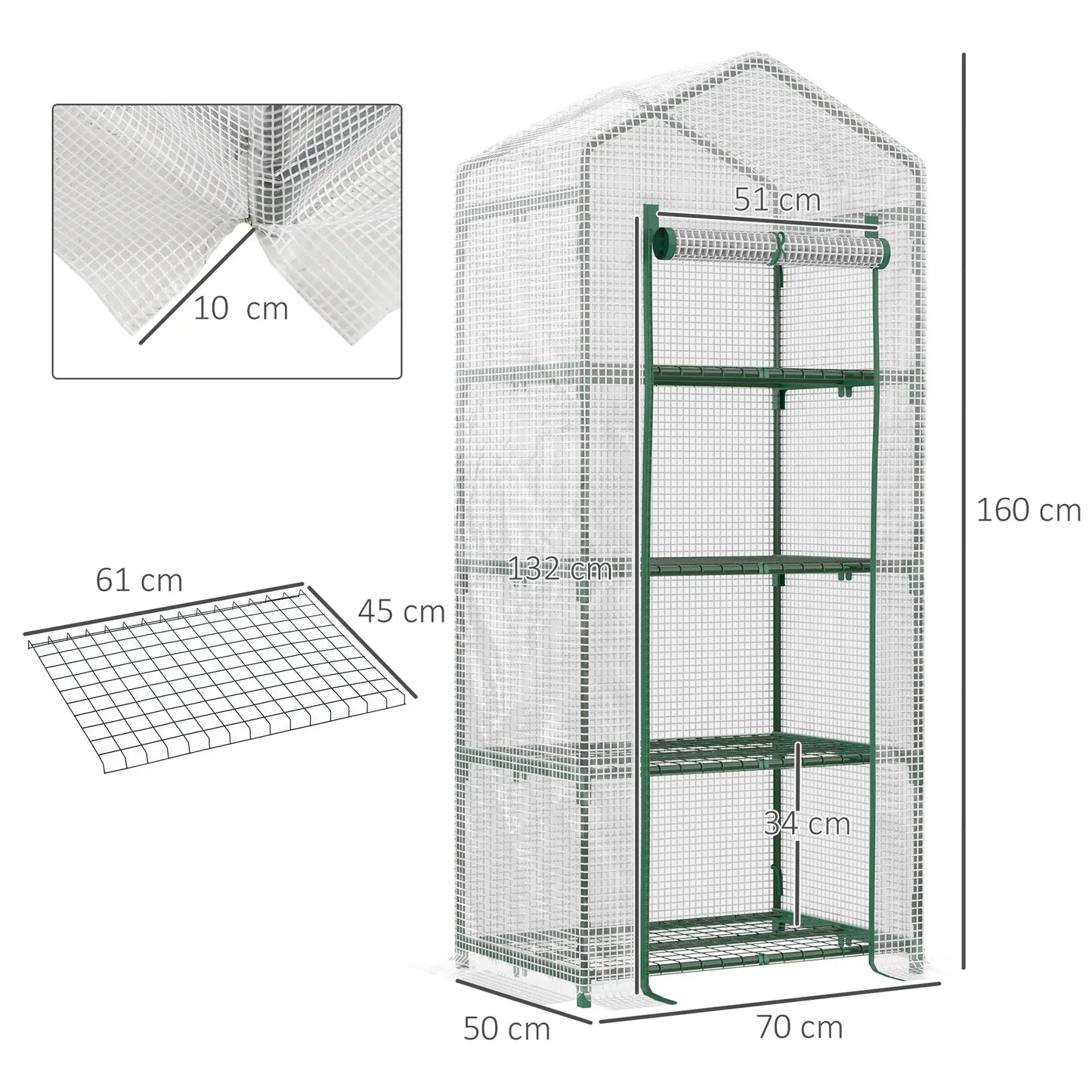 Nancy's Pedreiras Kweekkas - Minikas - Plantenhuis - Tuinkas - Plantenkas - Wit - 70 x 50 x 160 cm