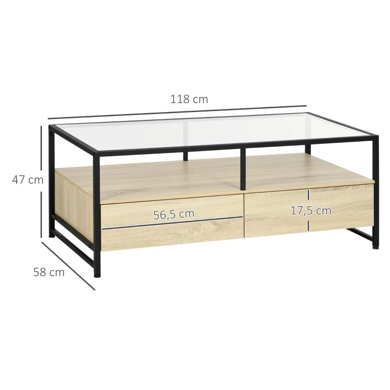 Nancy's Bellamonte Coffee Table - Coffee Table - Black / Oak / Transparent - ± 120 x 60 x 45 cm