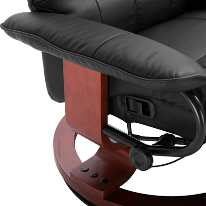 Nancy's Mayfield Relaxfauteuil - Ligstoel - Kunstleer - Voetensteun - Draaibaar - Kantelbaar - Hout - Zwart