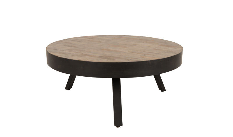 Table Croton-on-Hudson de Nancy - Industriel - Naturel - Teck, Acier - 74 cm x 74 cm x 32 cm