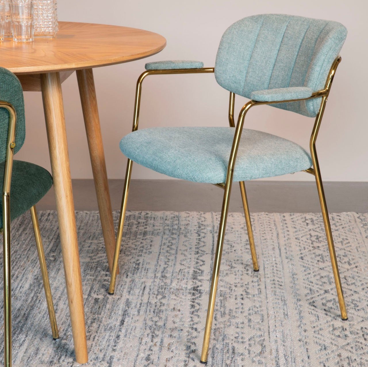 Nancy's Edgemere Dining Chair - Kitchen Chair - Retro - Gold / Light Green - Fabric / Steel