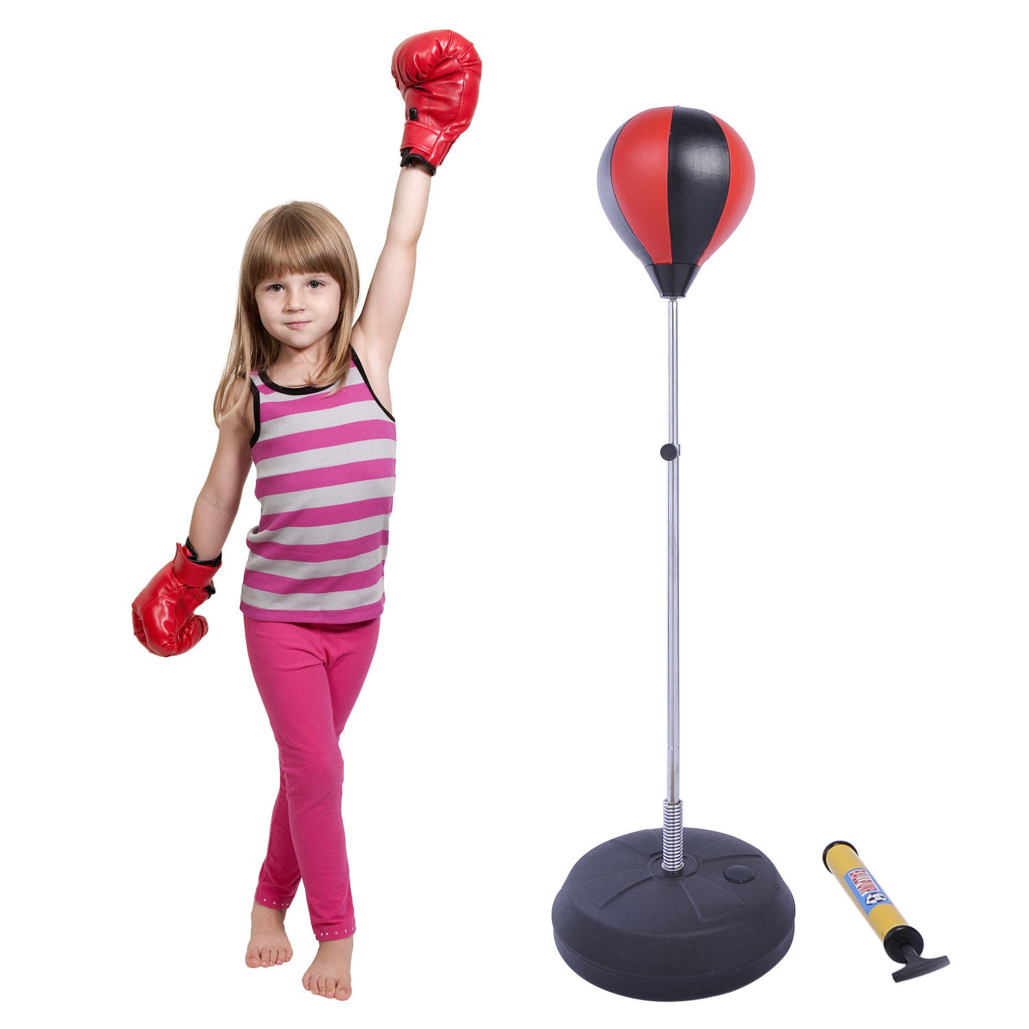 Nancy's Villa Nova Punching Ball Set - Punching Ball avec gants de boxe - Hauteur réglable - Rouge/Noir