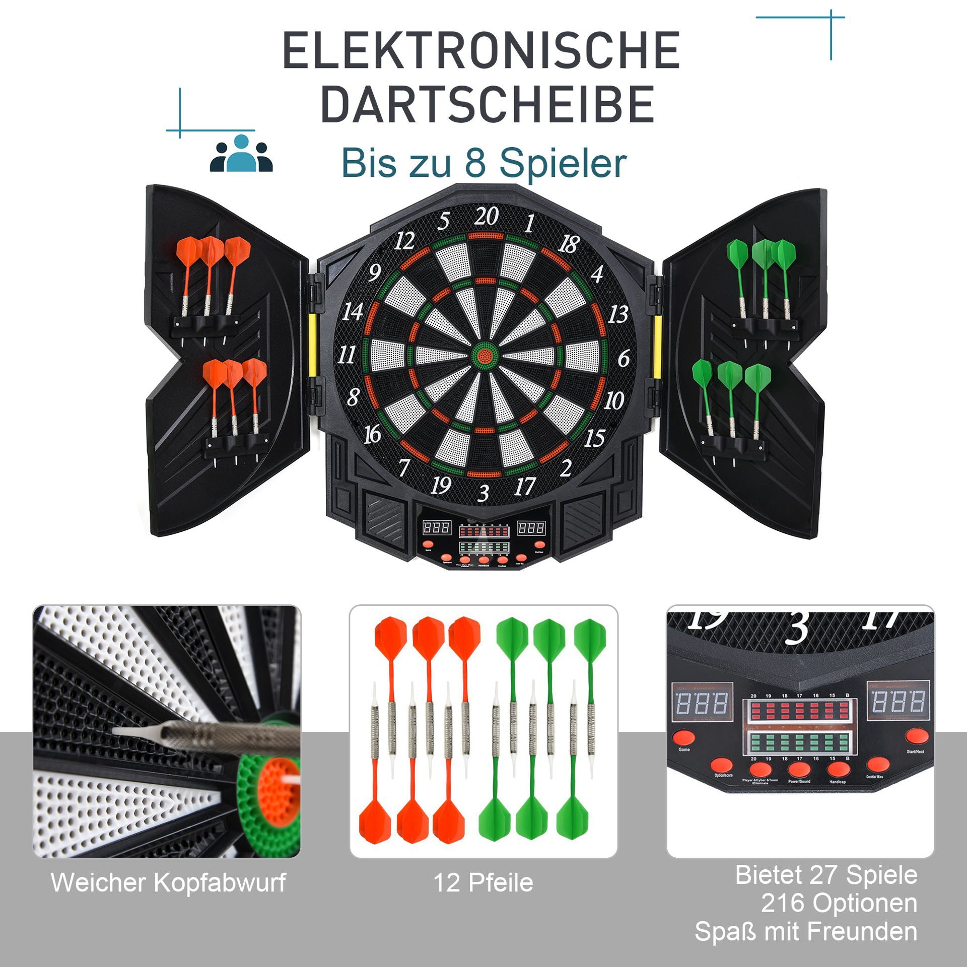 Nancy's Wanstead Elektronisch Dartbord - LCD-Display - Inclusief 12 Dartpijlen - Zwart