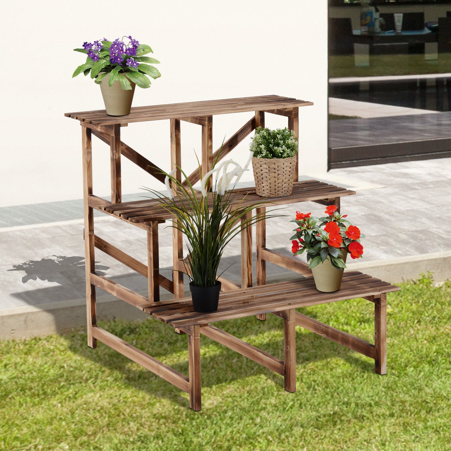 Nancy's Camp Two Plant Stairs - Bruin - Firwood - 31,49 cm x 31,49 cm x 31,49 cm