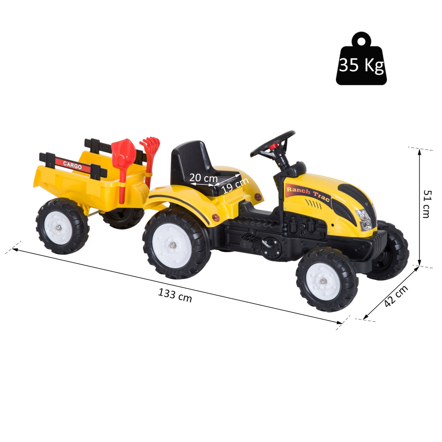 Nancy's Dawsons Traptractor met Aanhanger - Trapauto - Geel / Zwart