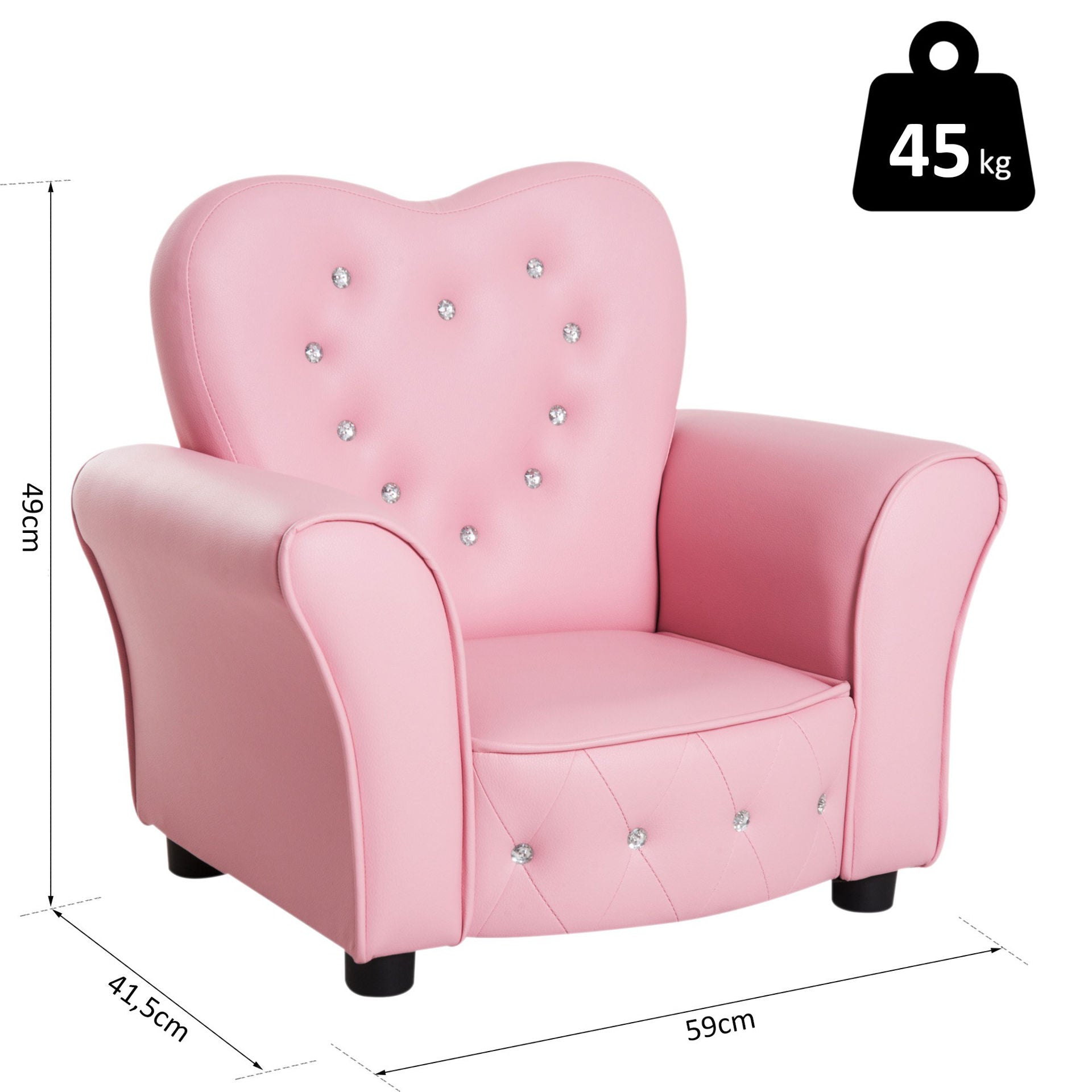 Nancy's Fresco Kinderbank - Kinderfauteuil - Kinderstoel - Hartvormig - Roze