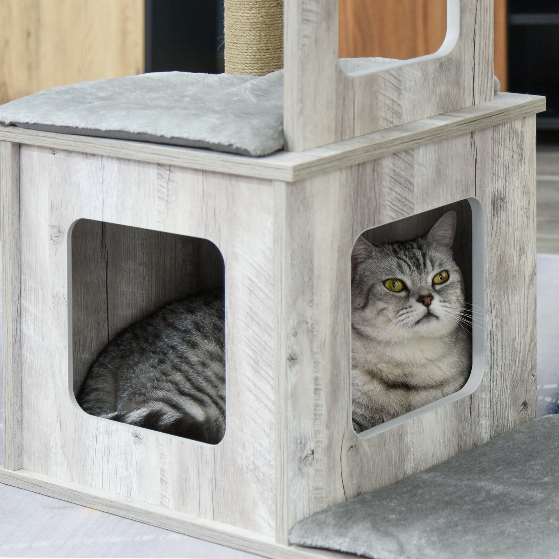 Nancy's Old Bank kattenkrabpaal met kattenhuis, kattenmeubels met kattenactiviteitencentrum met meerdere verdiepingen