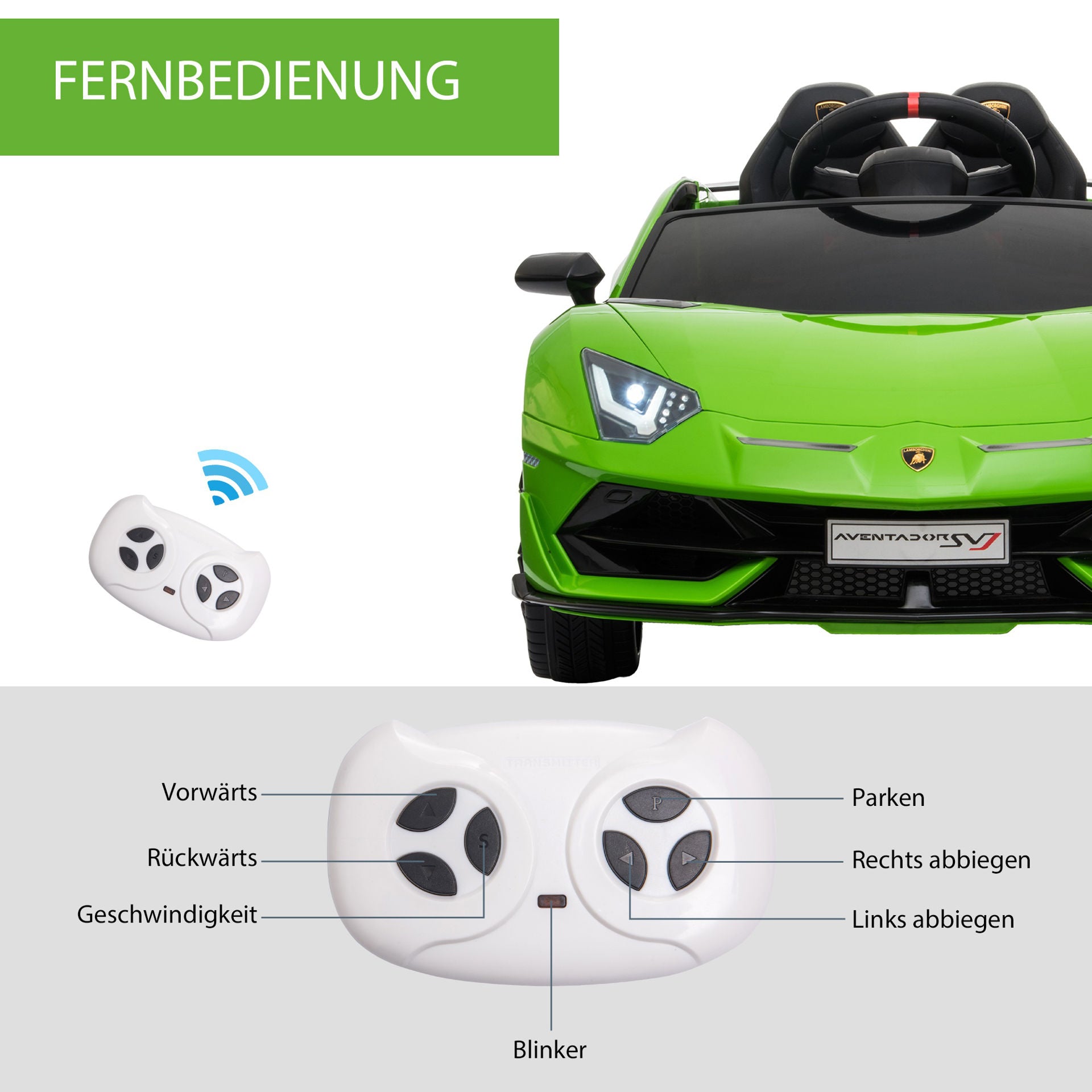 Nancy's Blue Creek Kinderauto - Elektrische speelgoed auto - 1 persoons - LED Verlichting - Muziek - Groen