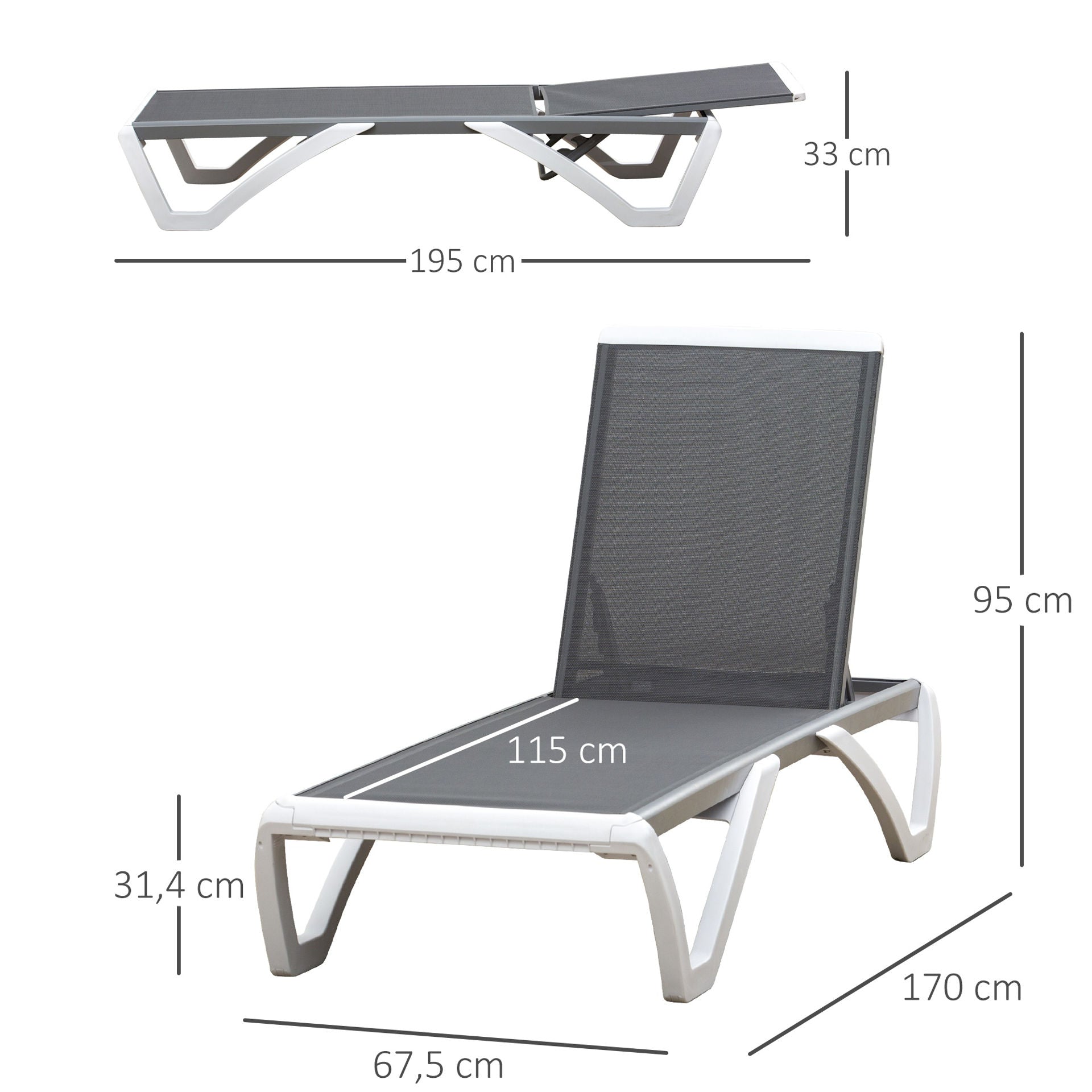 Nancy's Piebra Ligbed - Loungebed - Ligstoel - Grijs - Aluminium