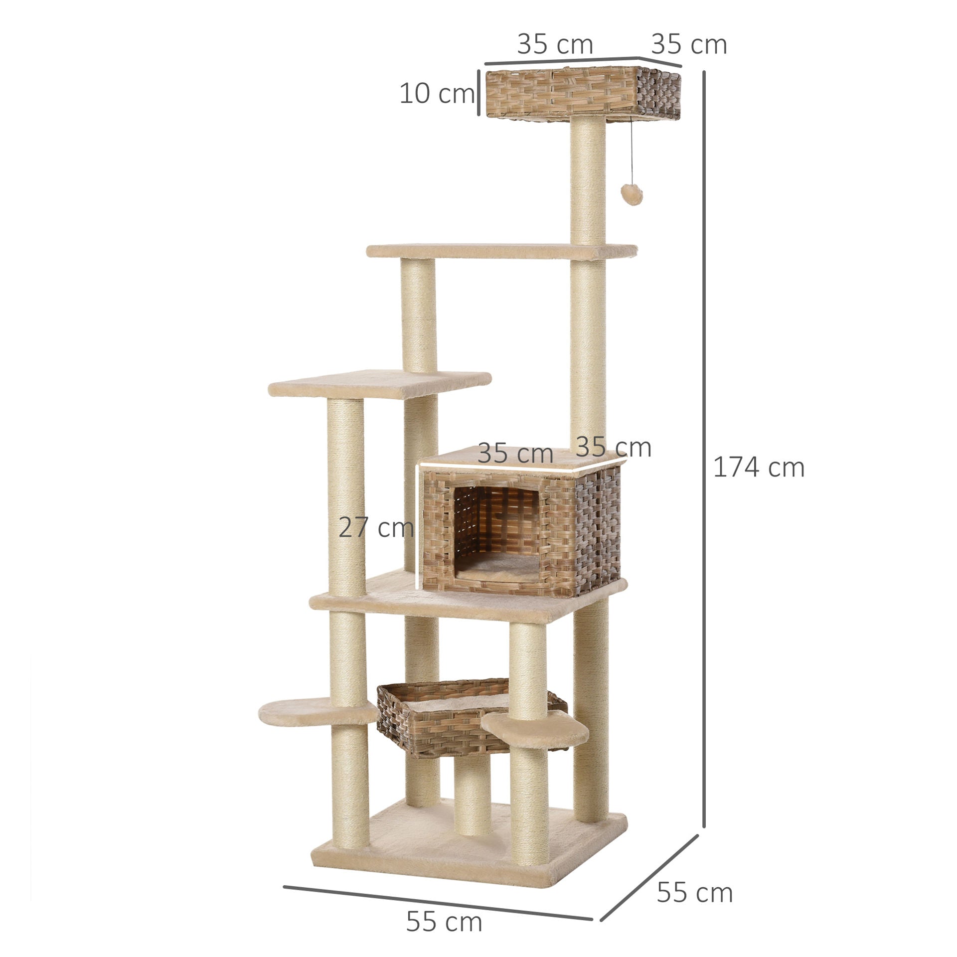 Nancy's Bethaven Krabpaal - Beige, Bruin - MDF, Pluche, Sisal 174 cm hoog